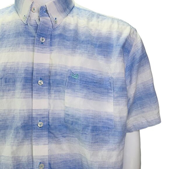 Southern Marsh Mens Richard Dress Shirt Linen Lines Blue Short Sleeve Size 2X - Picture 4 of 12